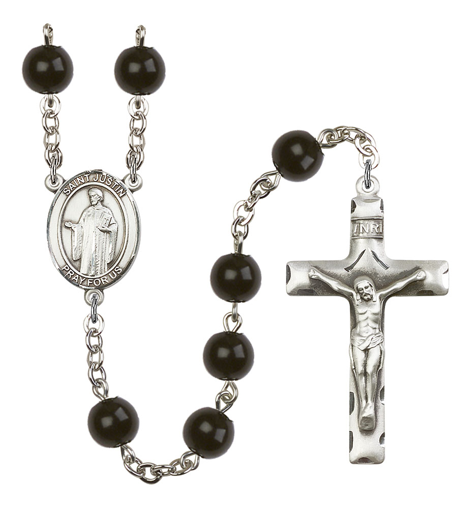 Saint Justin Engravable Rosary with Black Onyx Beads