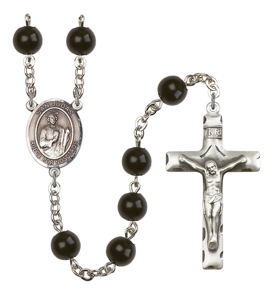 San Judas Engravable Rosary with Black Onyx Beads
