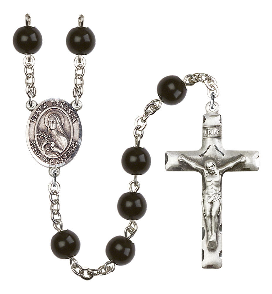 Santa Teresita Engravable Rosary with Black Onyx Beads