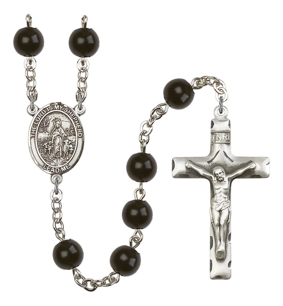 Lord Is My Shepherd Engravable Rosary with Black Onyx Beads