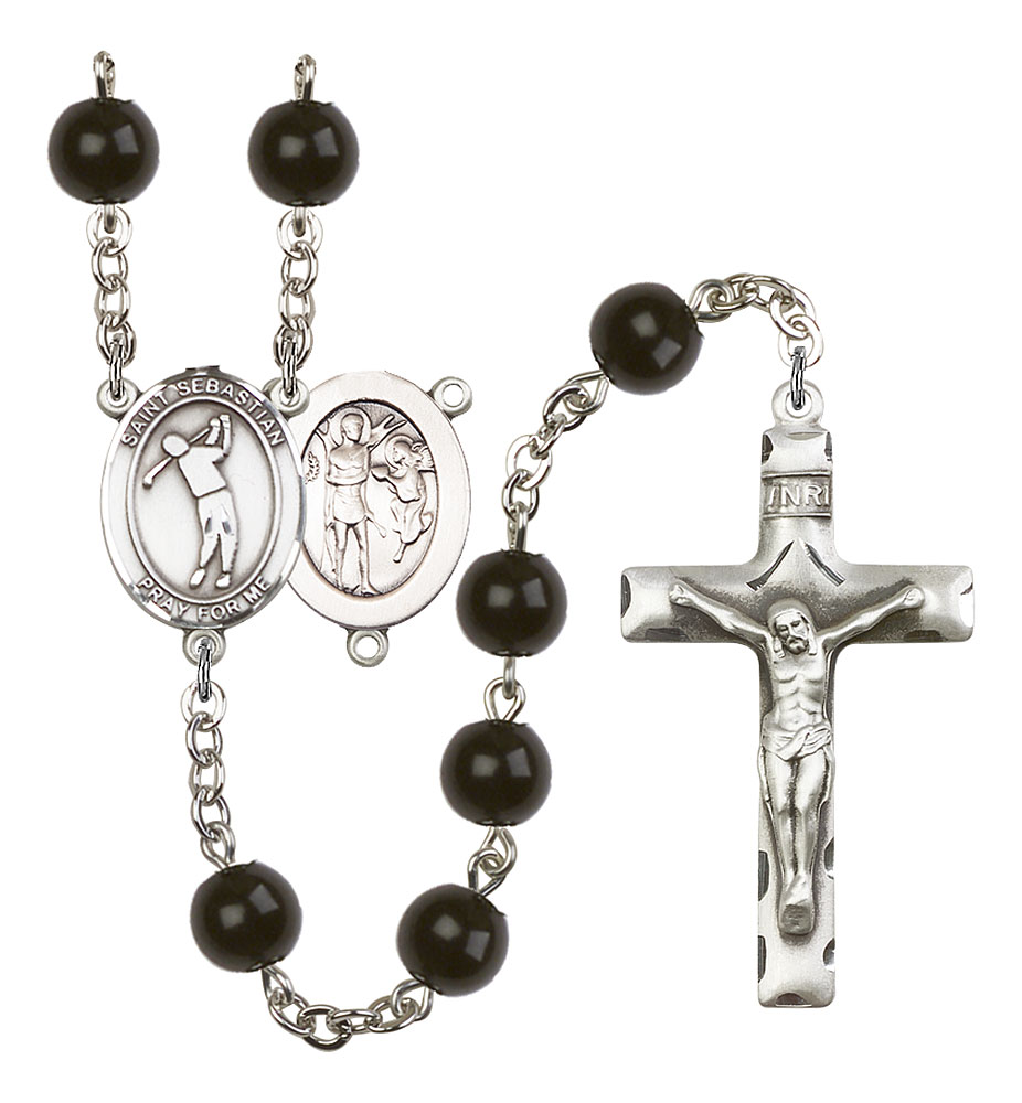 Saint Sebastian and Golf Rosary with Black Onyx Beads