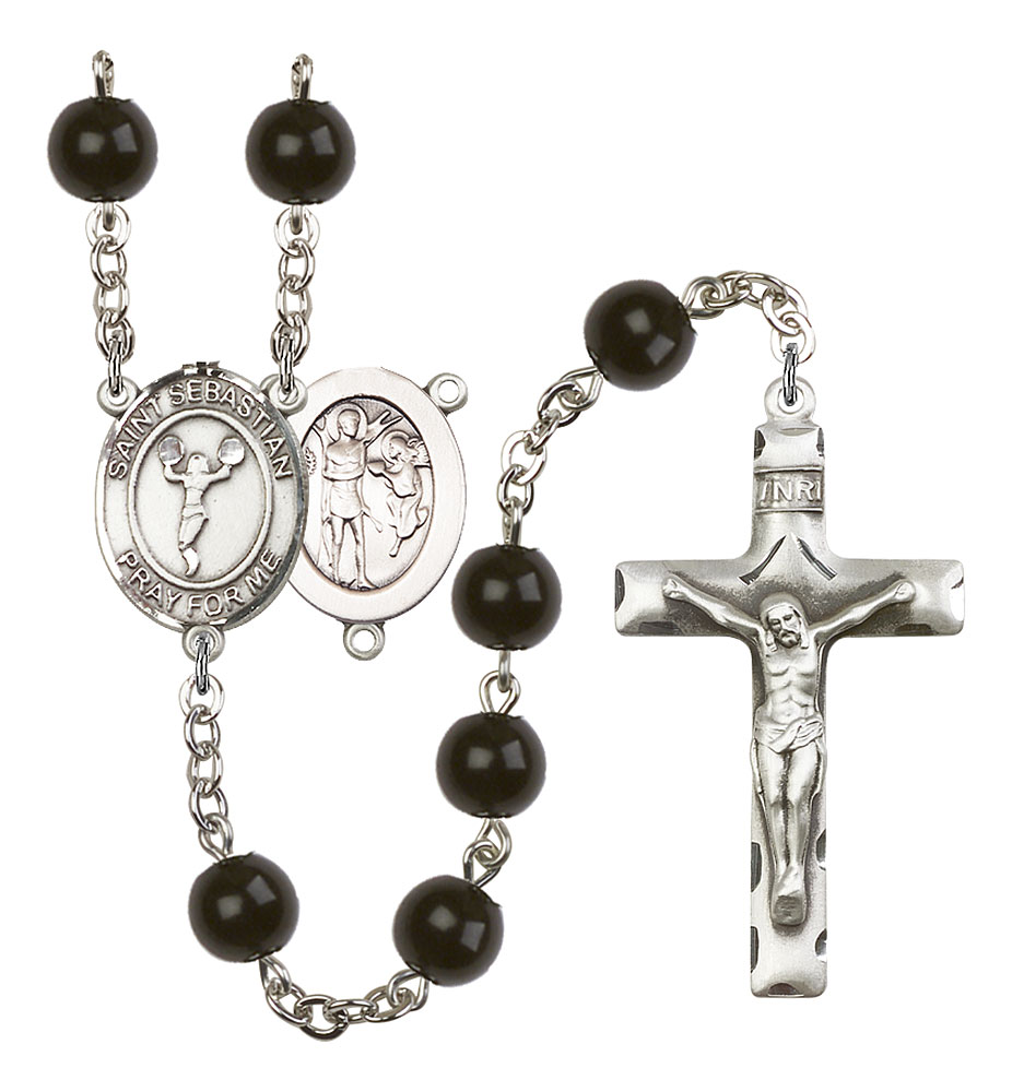 Saint Sebastian and Cheerleading Rosary with Black Onyx Beads