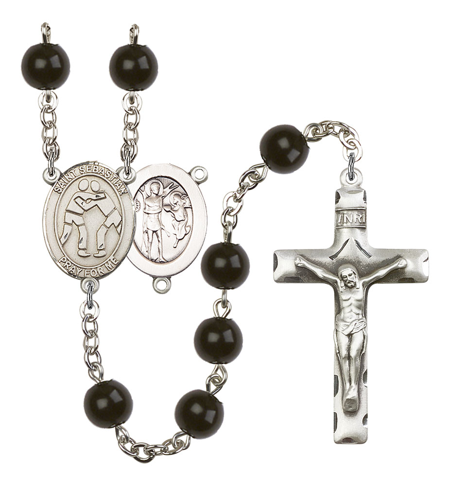 Saint Sebastian and Wrestling Rosary with Black Onyx Beads