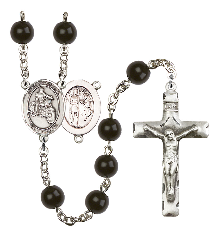 Saint Sebastian and Motorcycle Rosary with Black Onyx Beads