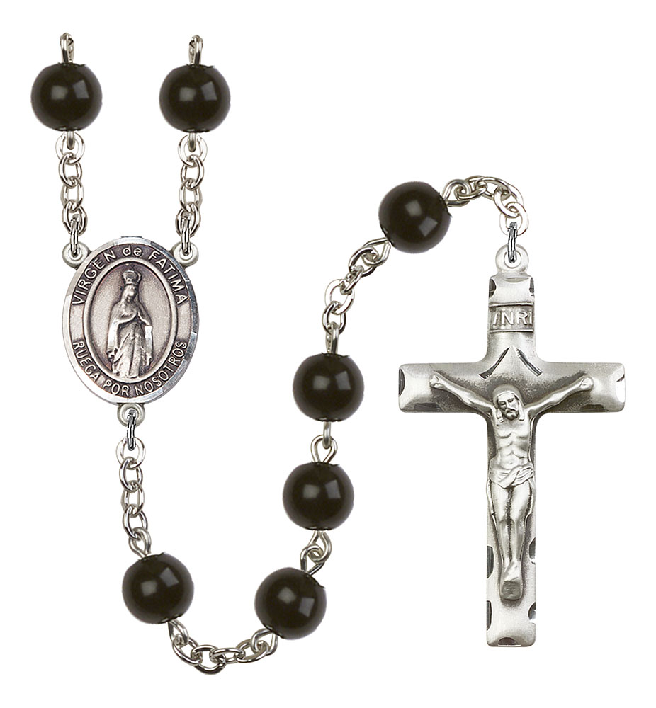 Virgen del Fatima Engravable Rosary with Black Onyx Beads