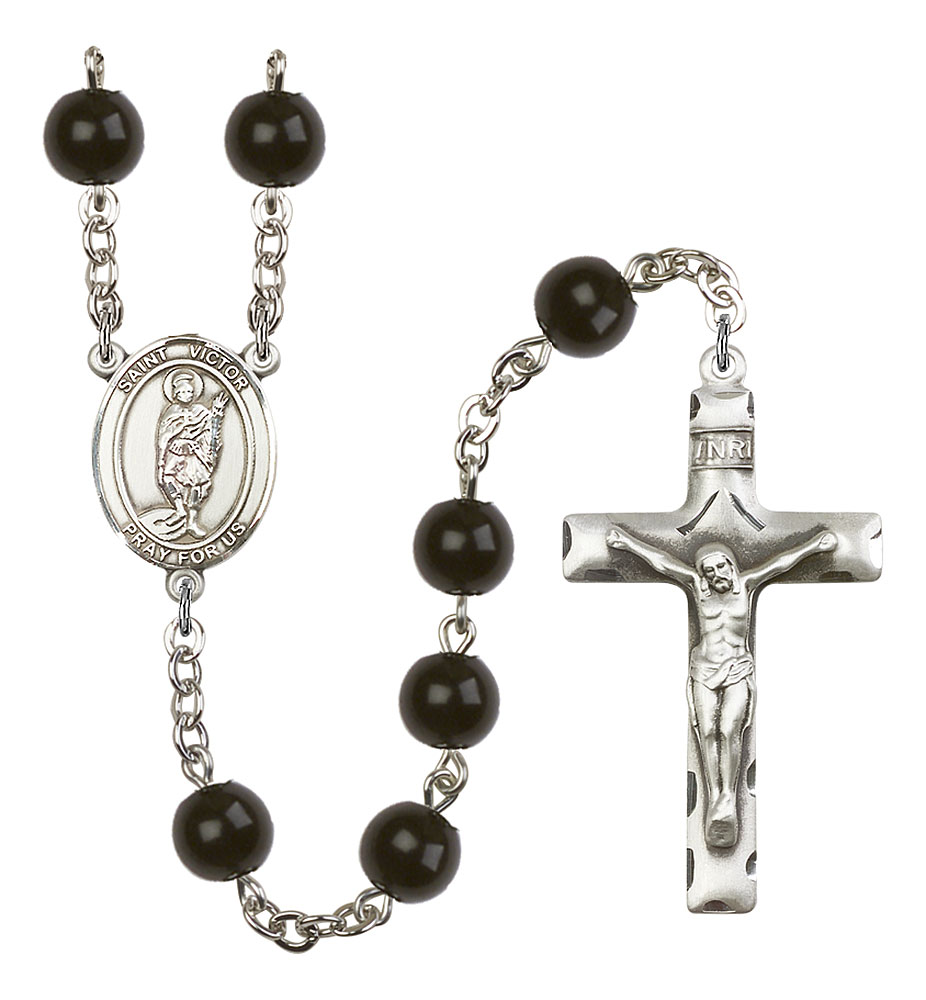 Saint Victor of Marseilles Engravable Rosary with Black Onyx Beads