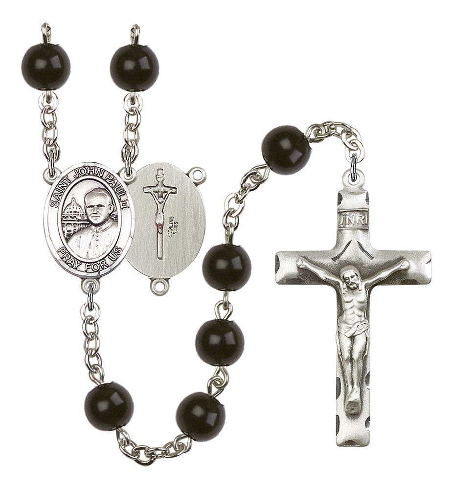 Saint John Paul II Rosary with Black Onyx Beads