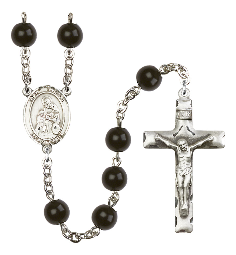 Saint Angela Merici Engravable Rosary with Black Onyx Beads