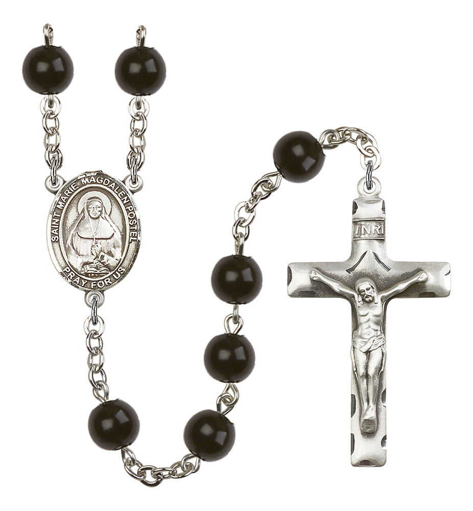 Saint Marie Magdalen Postel Engravable Rosary with Black Onyx Beads