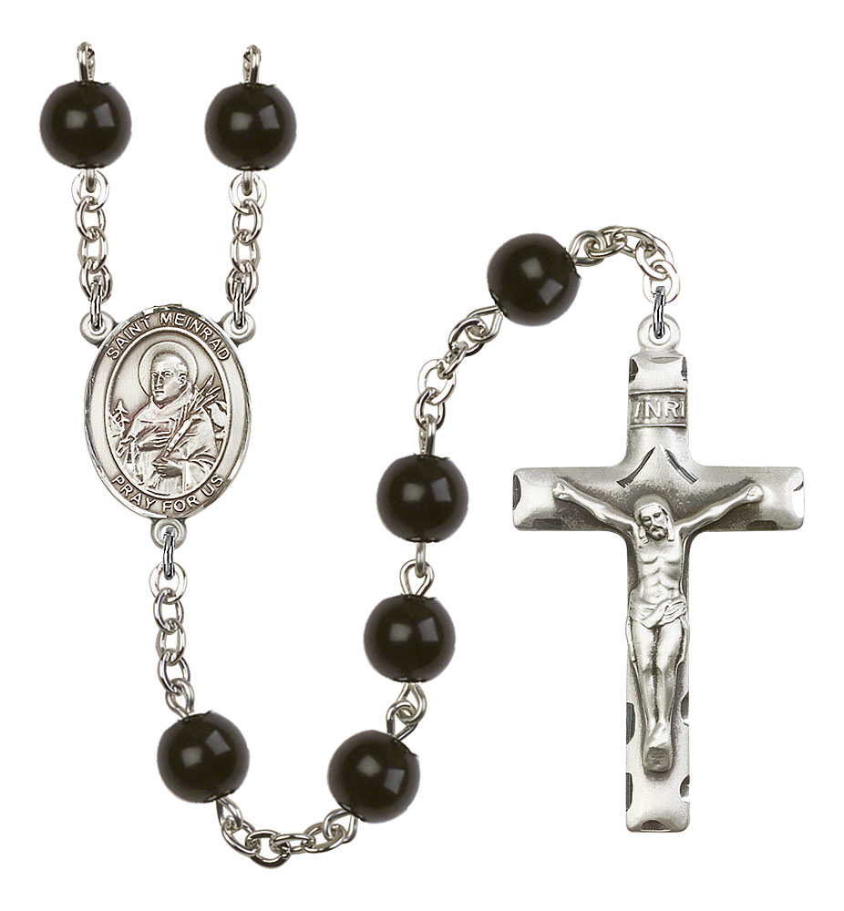 Saint Meinrad of Einsiedeln Engravable Rosary with Black Onyx Beads