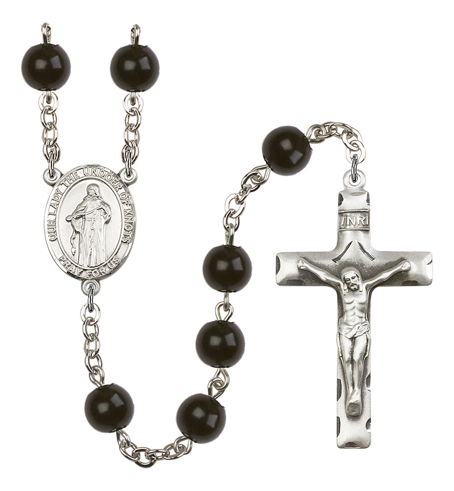 Our Lady the Undoer of Knots Engravable Rosary with Black Onyx Beads