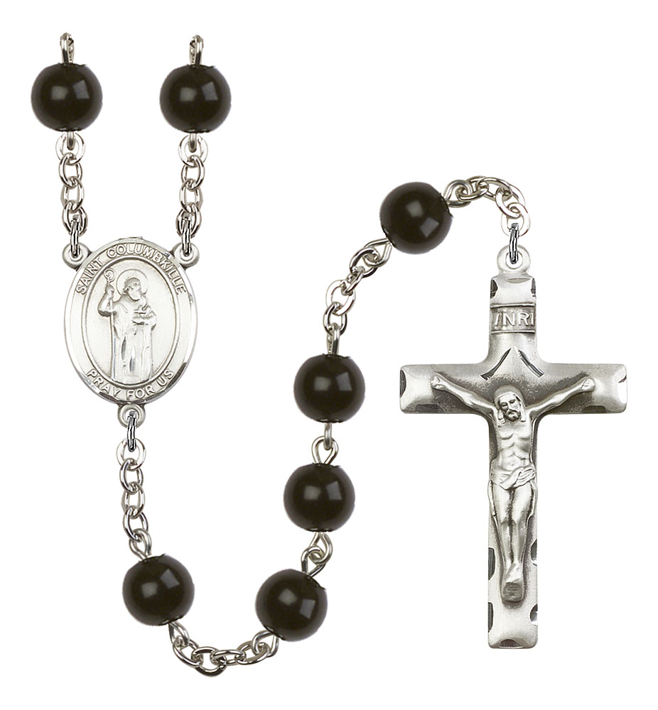 Saint Columbkille Engravable Rosary with Black Onyx Beads