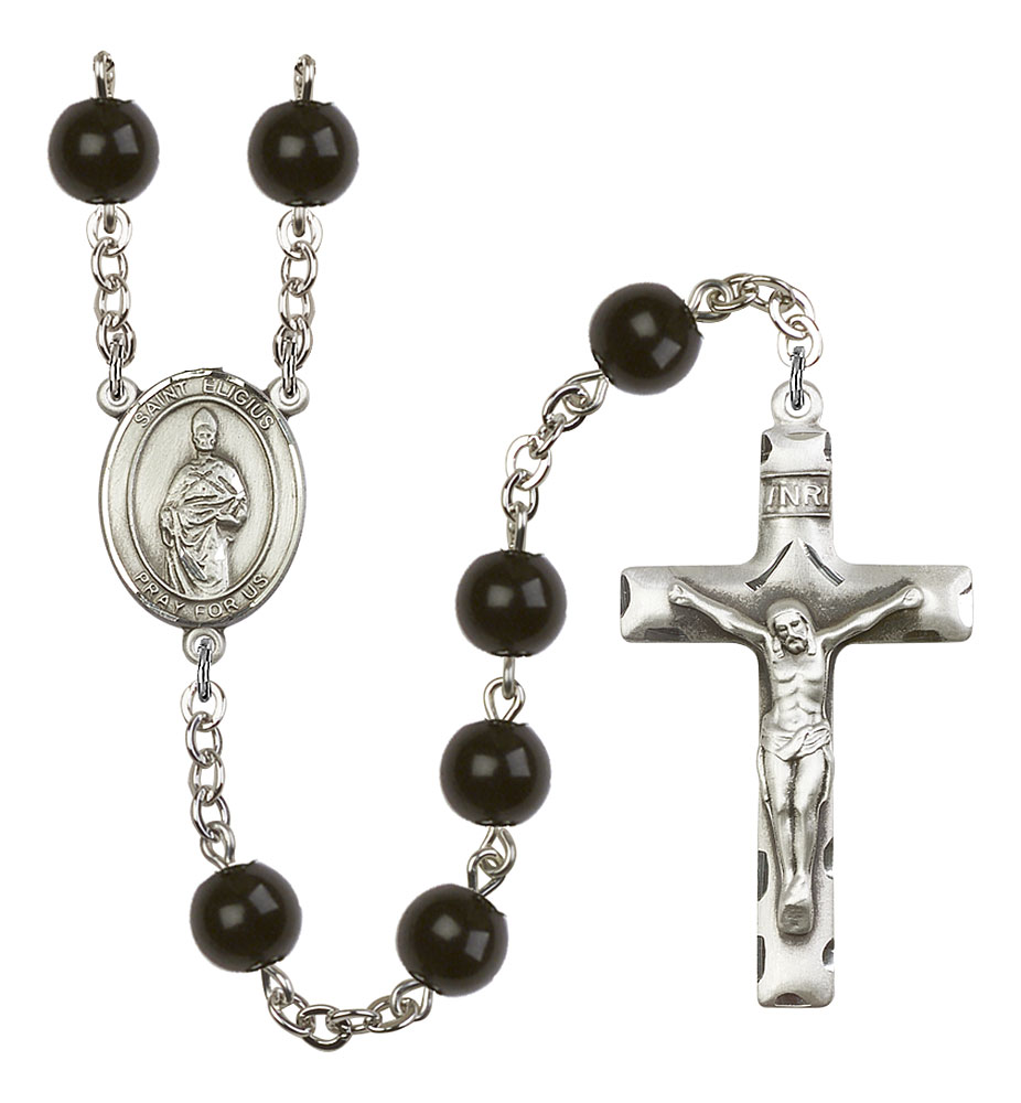 Saint Eligius Engravable Rosary with Black Onyx Beads