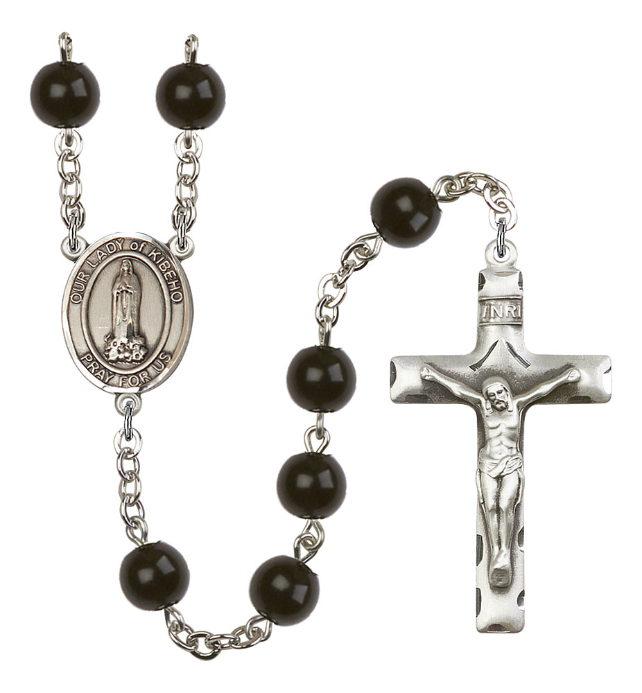 Our Lady of Kibeho Engravable Rosary with Black Onyx Beads