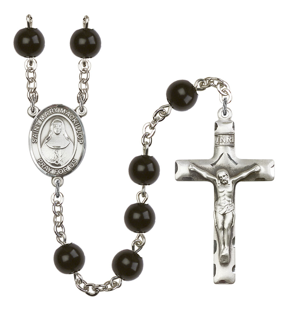 Saint Mary Mackillop Engravable Rosary with Black Onyx Beads