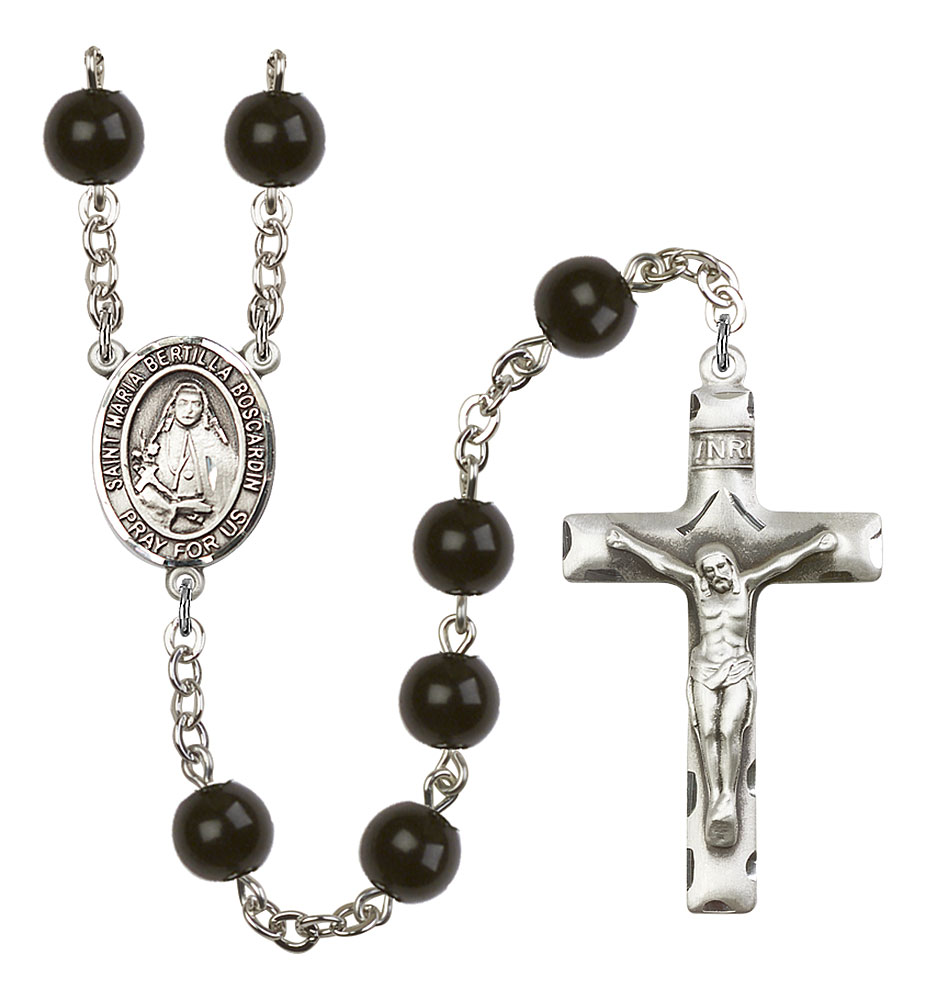 Saint Maria Bertilla Boscardin Engravable Rosary with Black Onyx Beads