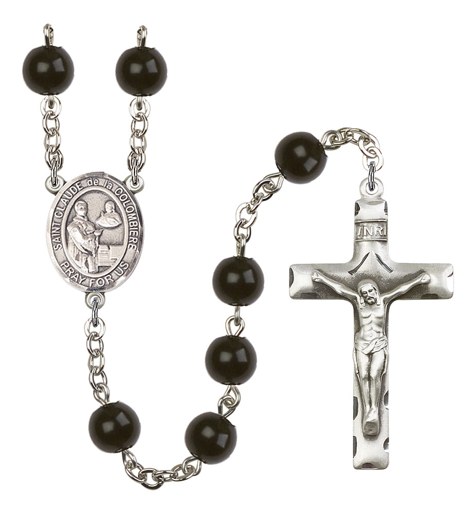 Saint Claude de la Colombiere Engravable Rosary with Black Onyx Beads