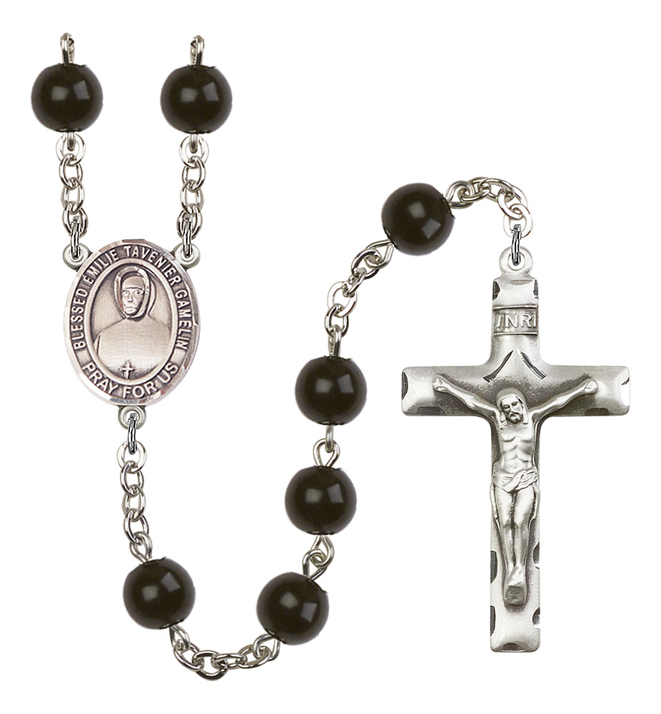 Blessed Emilie Tavernier Gamelin Engravable Rosary with Black Onyx Beads