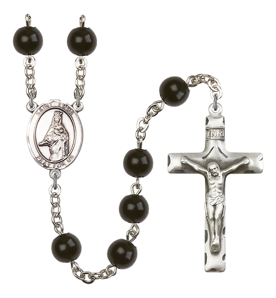 Saint Emma Uffing Engravable Rosary with Black Onyx Beads