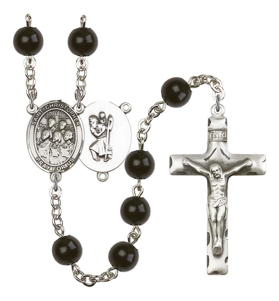 Saint Christopher and Choir Rosary with Black Onyx Beads