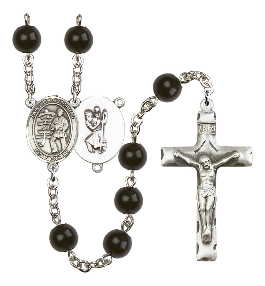 Saint Christopher and Karate Rosary with Black Onyx Beads