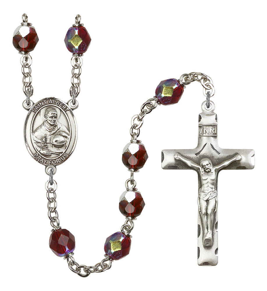 Saint Albert the Great Engravable Rosary with Garnet Aurora Borealis Beads