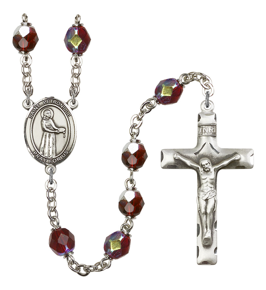 Saint Petronille Engravable Rosary with Garnet Aurora Borealis Beads