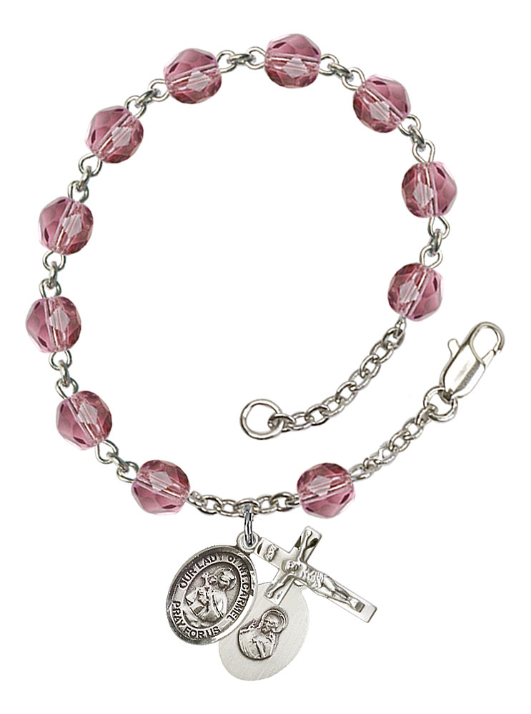 Our Lady of Mount Carmel Rosary Bracelet with Amethyst Beads