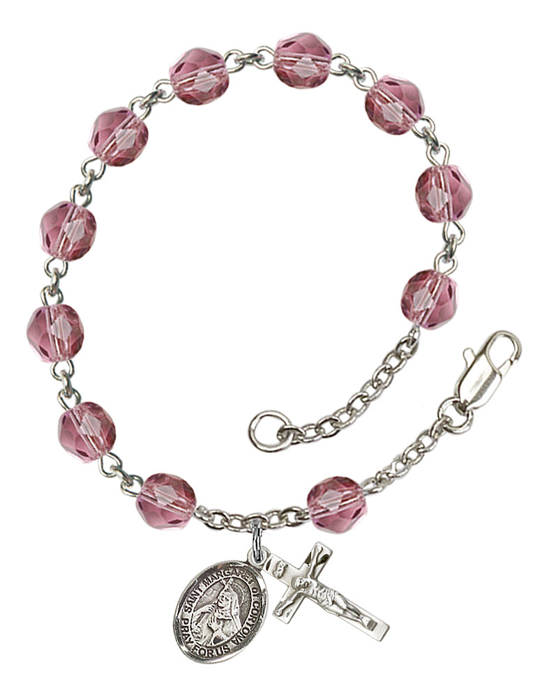 Saint Margaret of Cortona Engravable Rosary Bracelet with Amethyst Beads