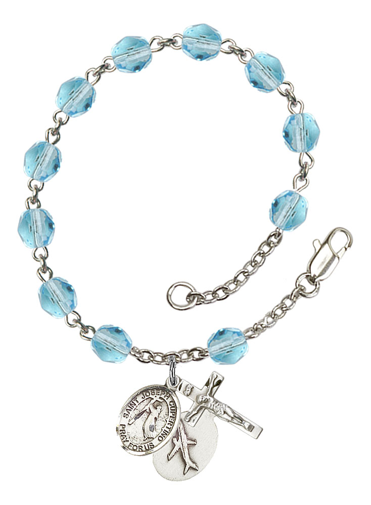 Saint Joseph of Cupertino Rosary Bracelet with Aqua Beads
