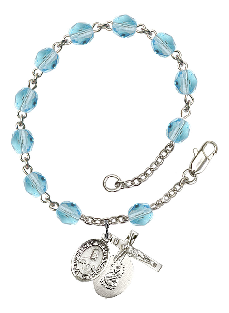 Scapular Engravable Rosary Bracelet with Aqua Beads