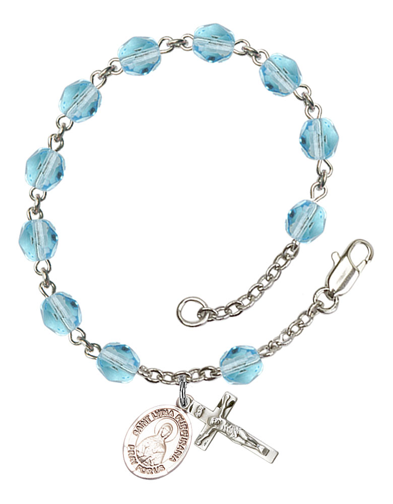Saint Lydia Purpuraria Engravable Rosary Bracelet with Aqua Beads