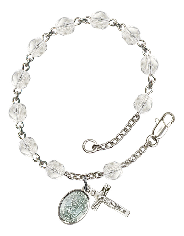 Saint Christopher Engravable Rosary Bracelet with Crystal Beads