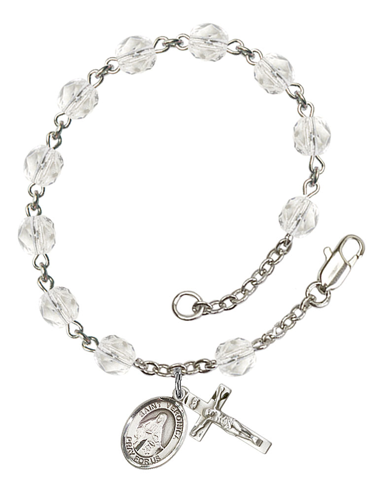 Saint Veronica Engravable Rosary Bracelet with Crystal Beads