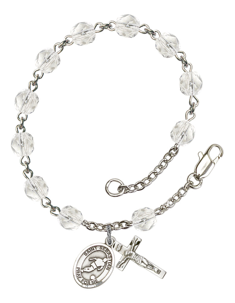 Saint Sebastian and Soccer Rosary Bracelet with Crystal Beads