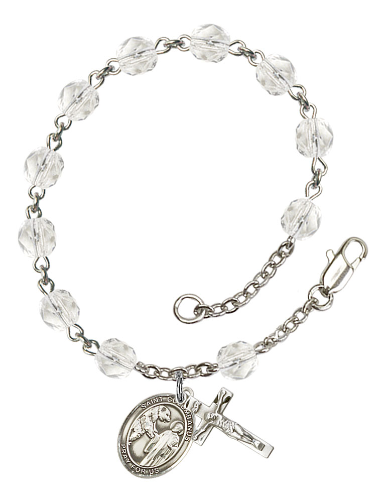 Saint Columbanus Engravable Rosary Bracelet with Crystal Beads