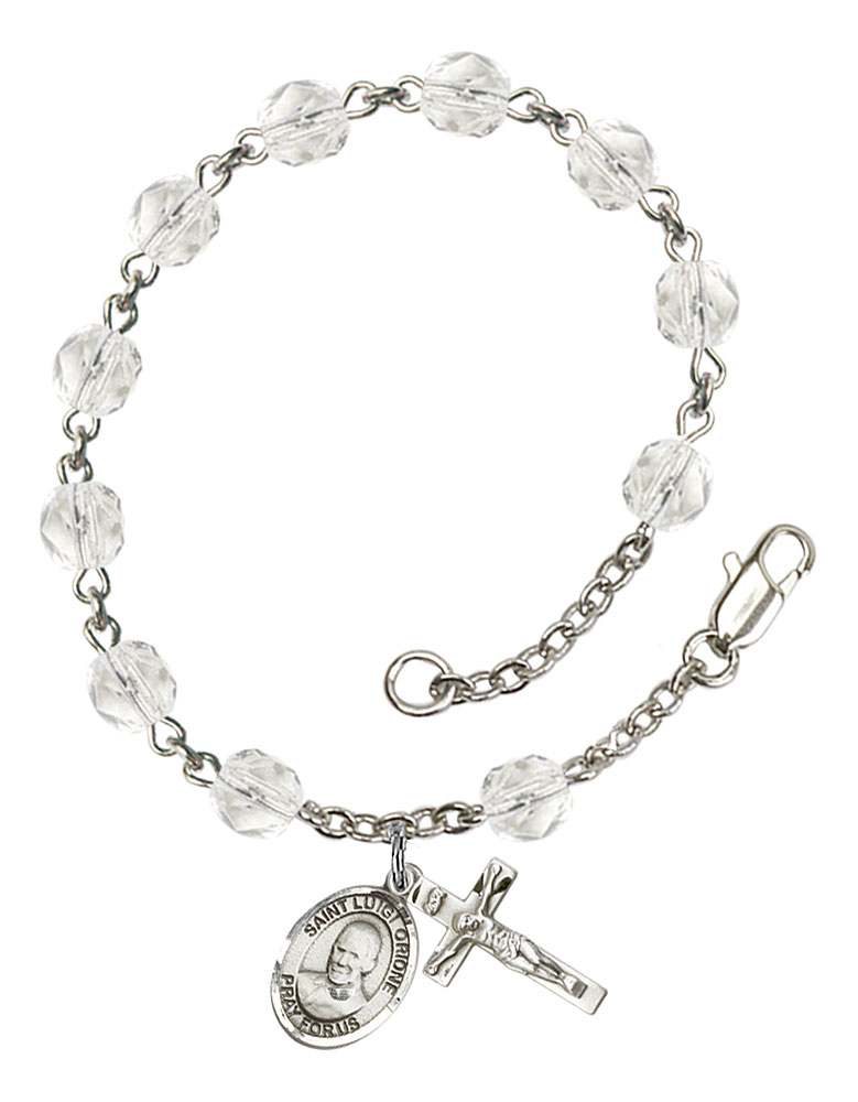 Saint Luigi Orione Engravable Rosary Bracelet with Crystal Beads