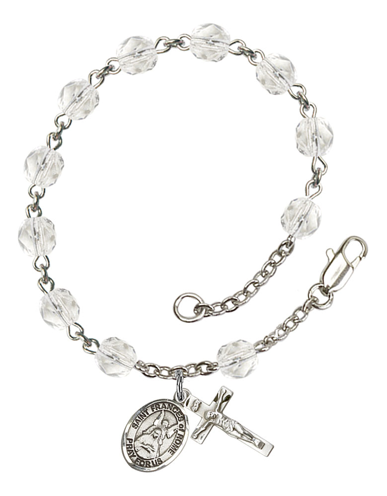 Saint Frances of Rome Engravable Rosary Bracelet with Crystal Beads