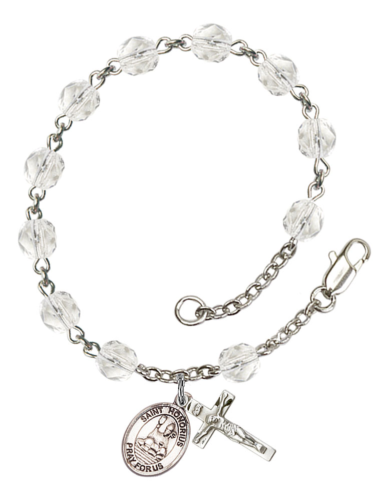 Saint Honorius of Amiens Engravable Rosary Bracelet with Crystal Beads