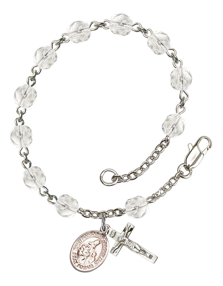 Saint Margaret of Scotland Engravable Rosary Bracelet with Crystal Beads
