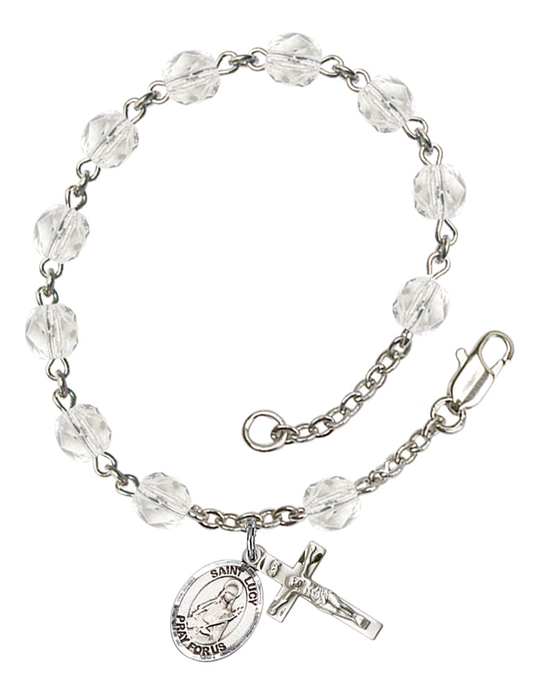 Saint Lucy Engravable Rosary Bracelet with Crystal Beads