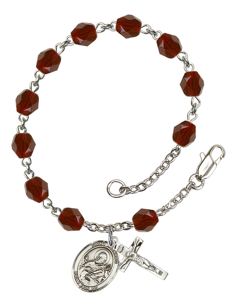 18-Inch Hamilton Gold Plated Necklace with 4mm Garnet Birthstone Beads and Gold Filled Saint Meinrad of Einsiedeln Charm. 
