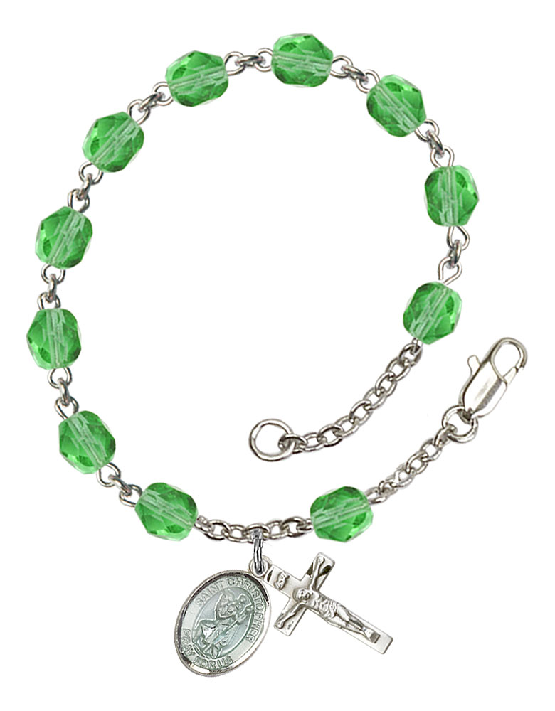 Saint Christopher Engravable Rosary Bracelet with Peridot Beads