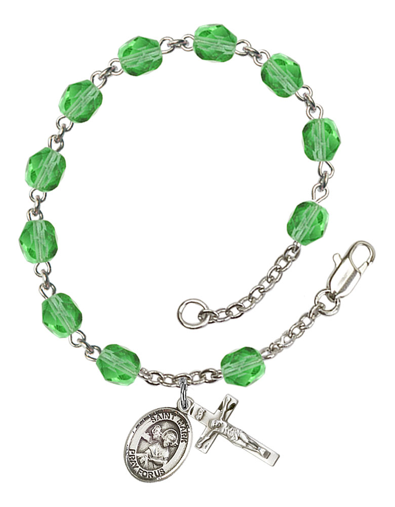 Saint Mark the Evangelist Engravable Rosary Bracelet with Peridot Beads