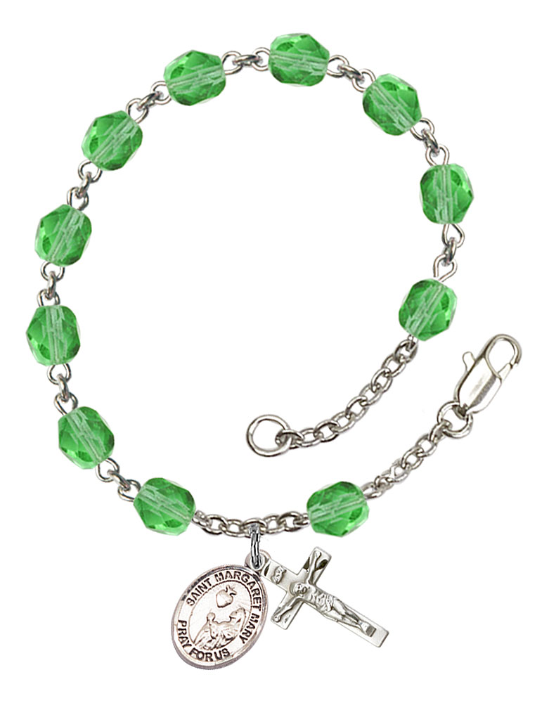 Saint Margaret Mary Alacoque Engravable Rosary Bracelet with Peridot Beads