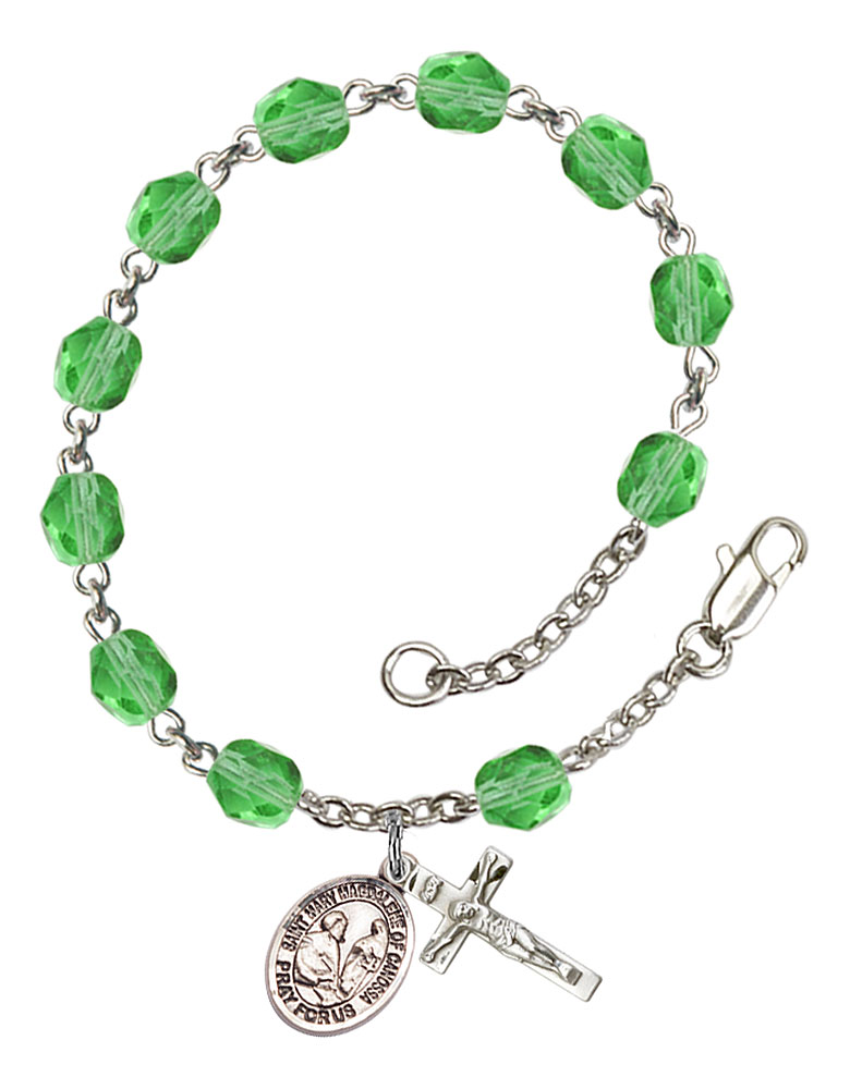 Saint Mary Magdalene of Canossa Engravable Rosary Bracelet with Peridot Beads
