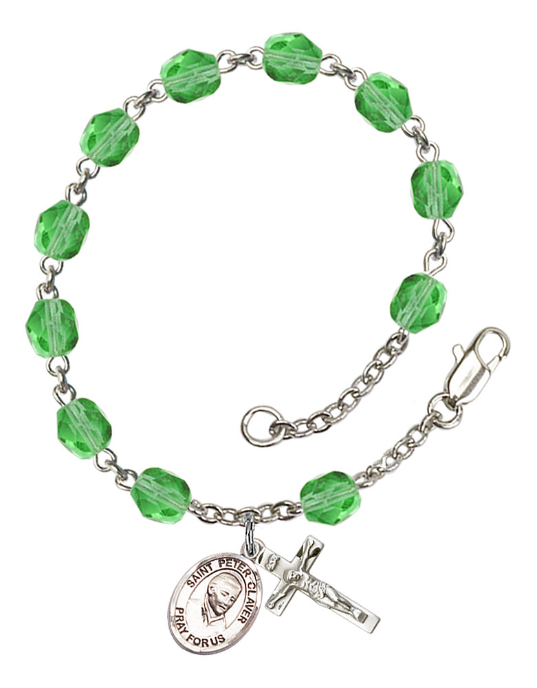 Saint Peter Claver Engravable Rosary Bracelet with Peridot Beads