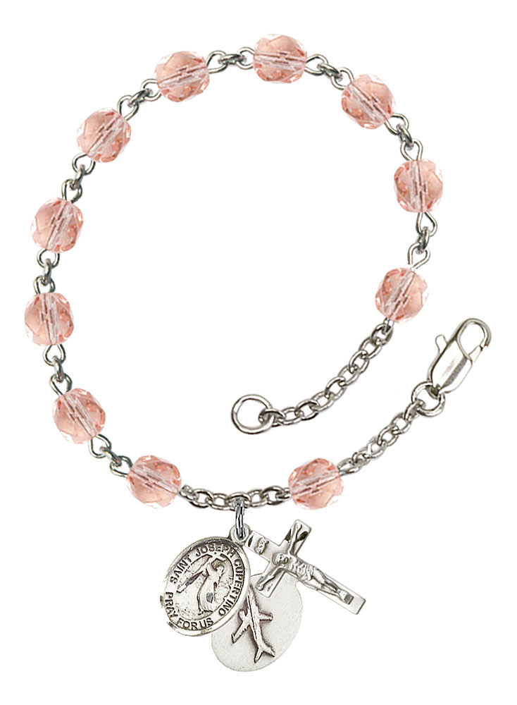 Saint Joseph of Cupertino Rosary Bracelet with Pink Beads