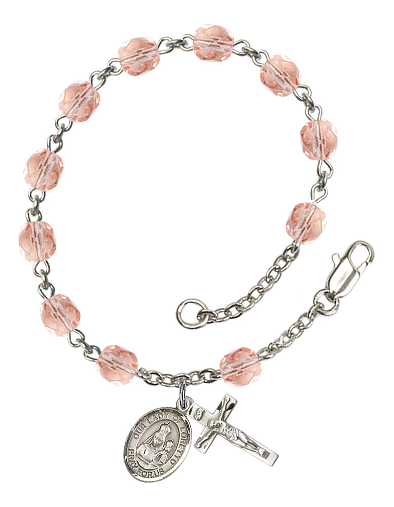Our Lady of Loretto Engravable Rosary Bracelet with Pink Beads