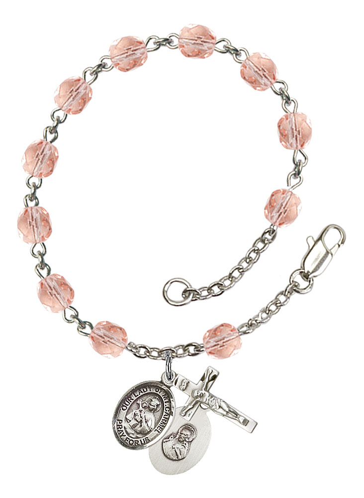 Our Lady of Mount Carmel Rosary Bracelet with Pink Beads